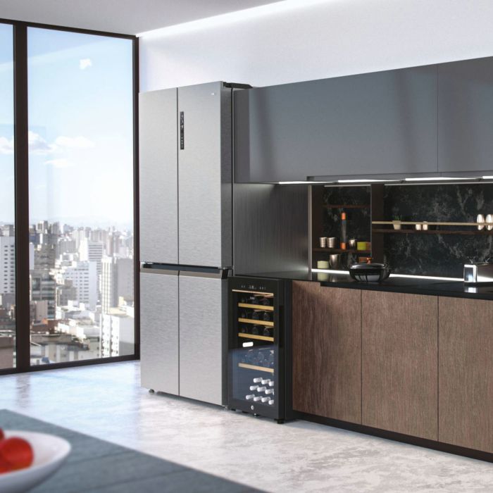 Haier HCR59F19ENMM 90.8cm 60/40 Frost Free American Fridge Freezer - Platinum Inox