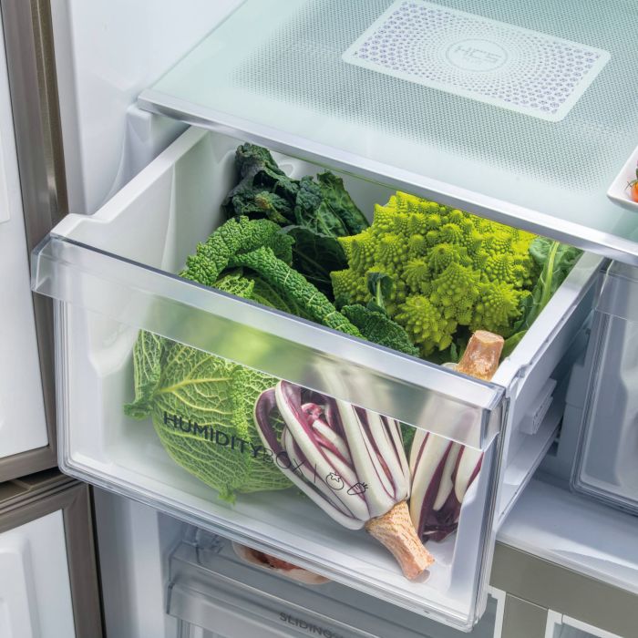 Haier HCR59F19ENMM 90.8cm 60/40 Frost Free American Fridge Freezer - Platinum Inox