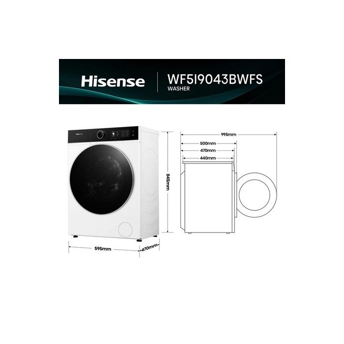 Hisense WF5I9043BWFS 9kg 1400 Spin Washing Machine - White