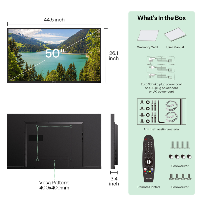 Sylvox OT50B1K4GC 50inch Partial Sun Outdoor TV